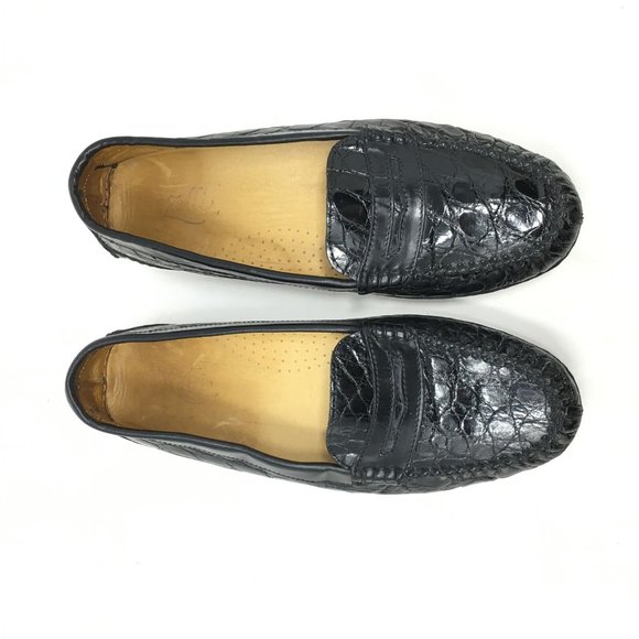 NEW Zelli Moccasins Shoes Size 7 Black Crocodile
